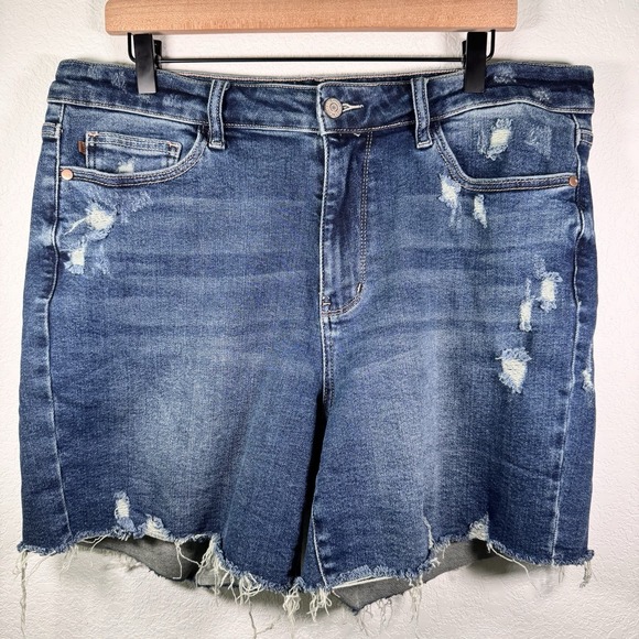 Judy Blue Pants - Judy Blue Denim Shorts Distressed Cutoff Frayed Hem Stretch High Rise‎ | 2XL